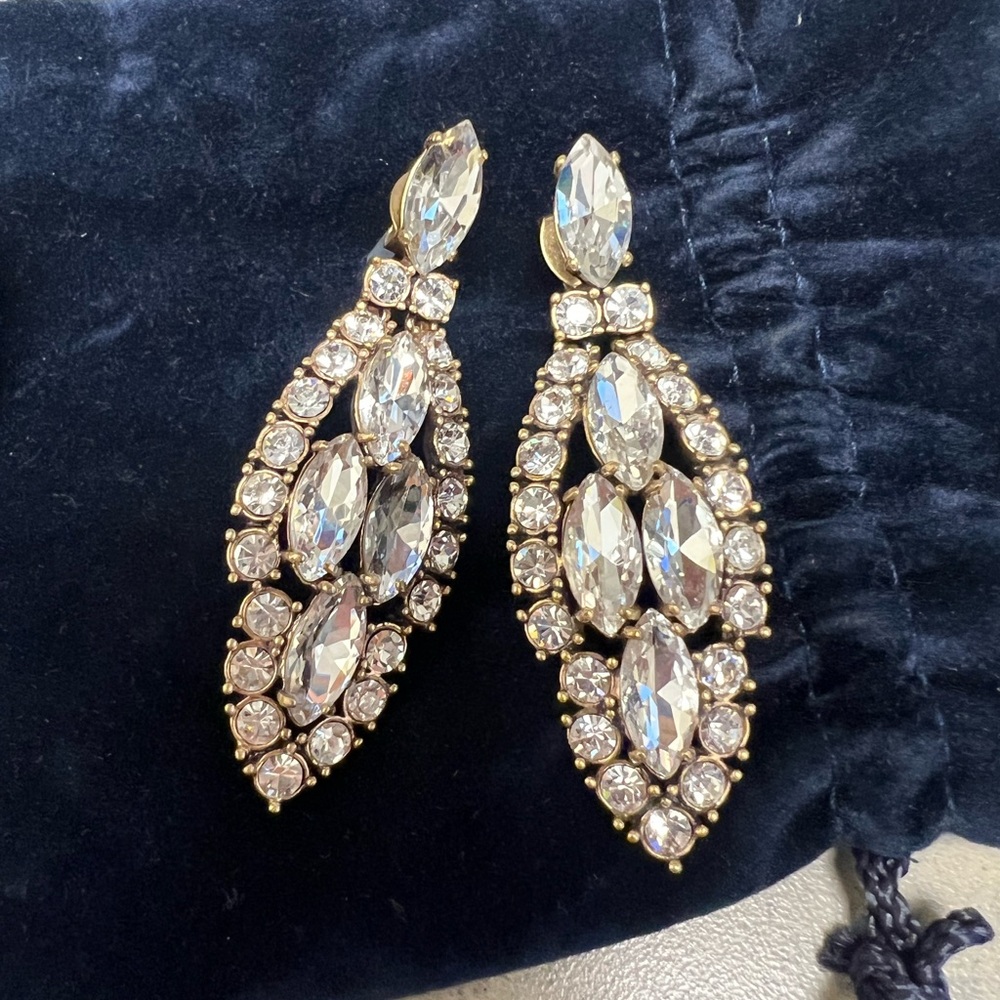 NWOT J.Crew Art Deco Gold, Bronze Crystal Glass Statement Earrings ONLY